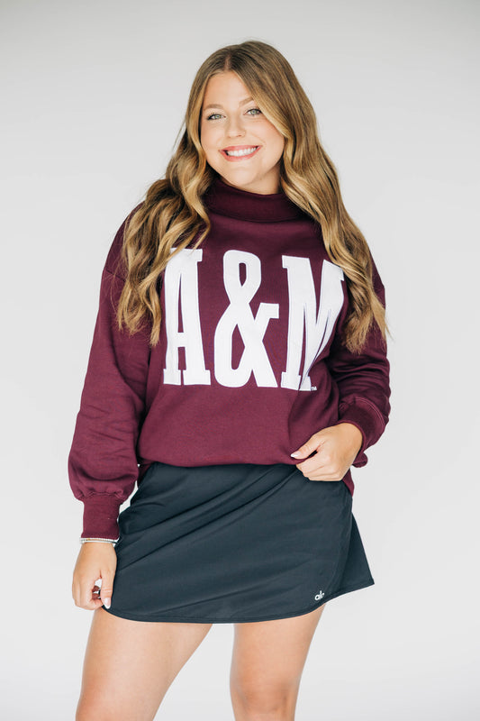 The Madi Varsity Mockneck A&M Applique | Deep Maroon