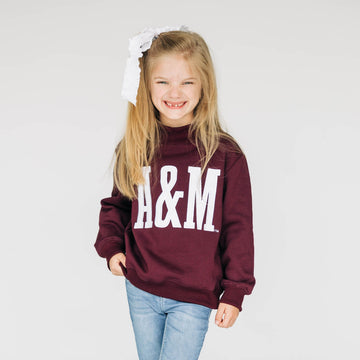 The Madi Varsity Mockneck A&M Applique | Youth Deep Maroon