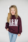 The Madi Varsity Mockneck A&M Applique | Youth Deep Maroon