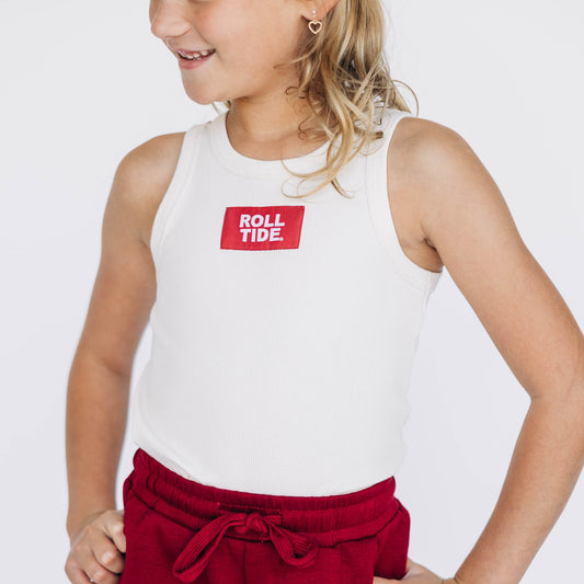 The Alli Ribbed Tank Roll Tide Woven Label | Youth Bone