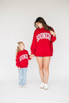 The Madi Classic Mockneck Sooners Applique | Youth Crimson