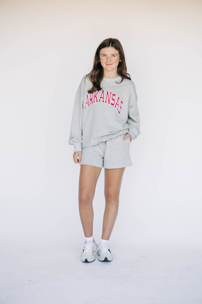 The Light Grey Mallory Crewneck | Arkansas Applique Arch
