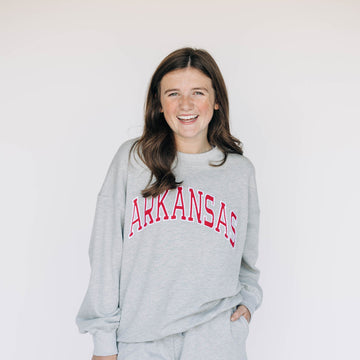 The Mallory Crewneck Arkansas Applique | Light Grey