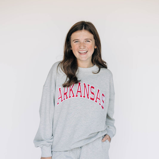 The Mallory Crewneck Arkansas Applique | Light Grey