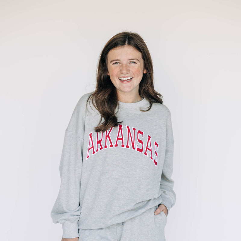 The Light Grey Mallory Crewneck | Arkansas Applique Arch