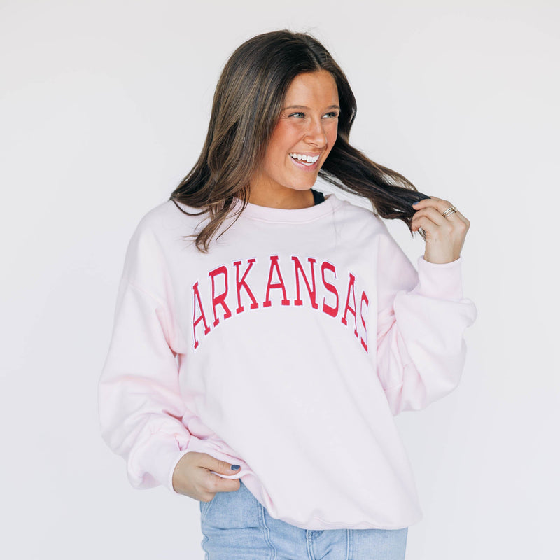 The Light Pink Mallory Crewneck | Arkansas Applique Arch