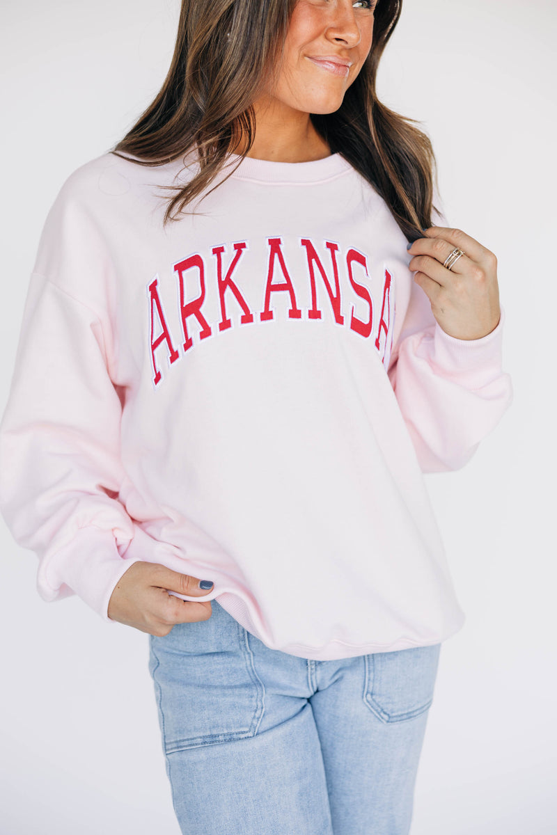 The Light Pink Mallory Crewneck | Arkansas Applique Arch