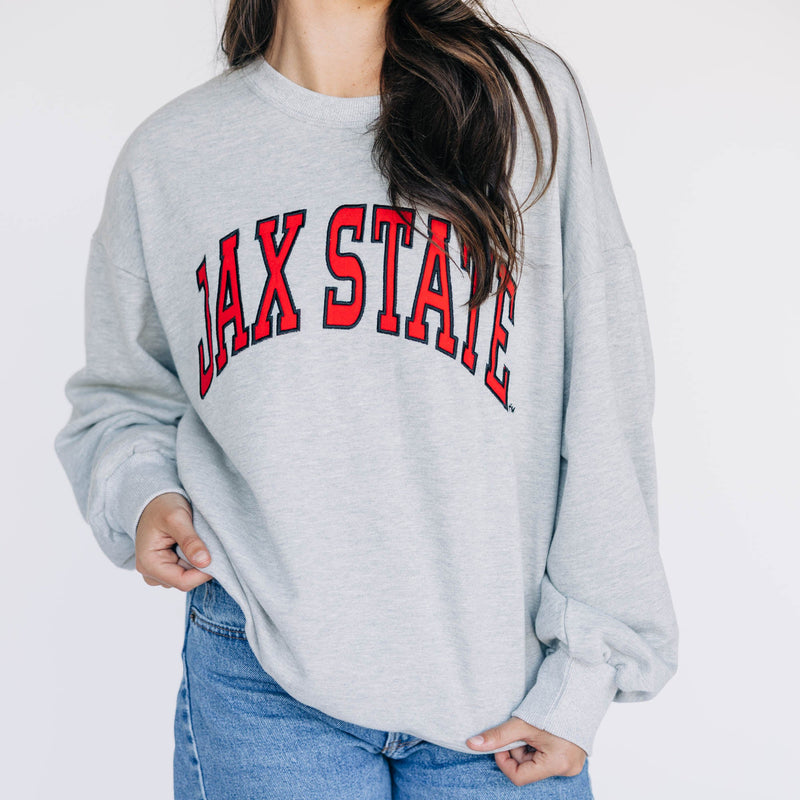The Heather Grey Mallory Crewneck | Jax State Applique Arch