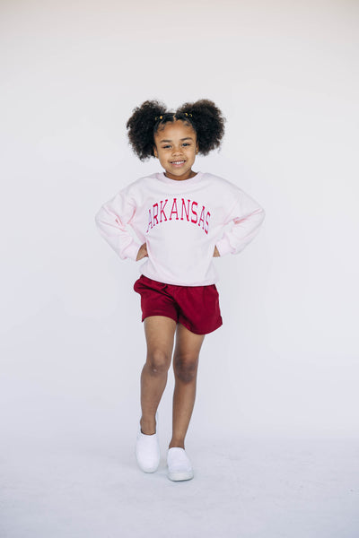 The Youth Light Pink Mallory Crewneck | Arkansas Applique Arch