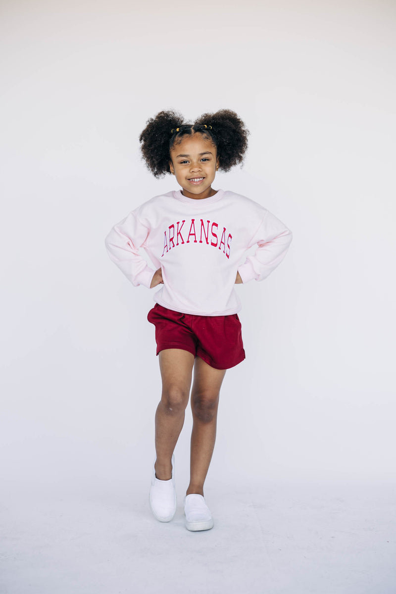 The Youth Light Pink Mallory Crewneck | Arkansas Applique Arch