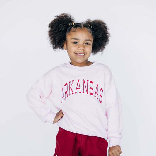 The Mallory Crewneck Arkansas Applique | Youth Light Pink