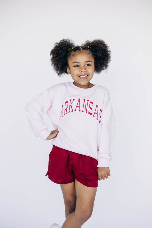 The Mallory Crewneck Arkansas Applique | Youth Light Pink