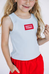 The Alli Ribbed Tank Hotty Toddy Woven Label | Youth Light Blue