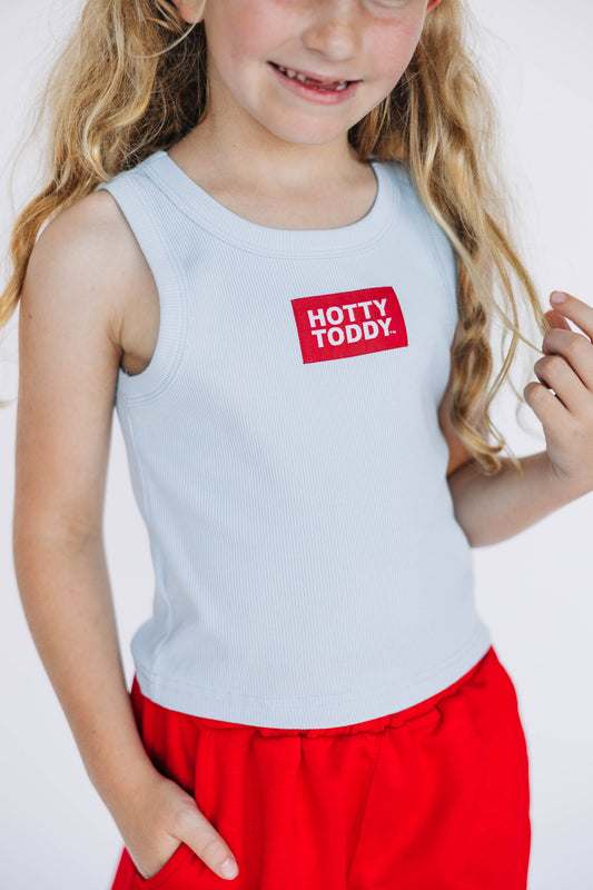 The Alli Ribbed Tank Hotty Toddy Woven Label | Youth Light Blue