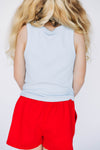 The Alli Ribbed Tank Hotty Toddy Woven Label | Youth Light Blue