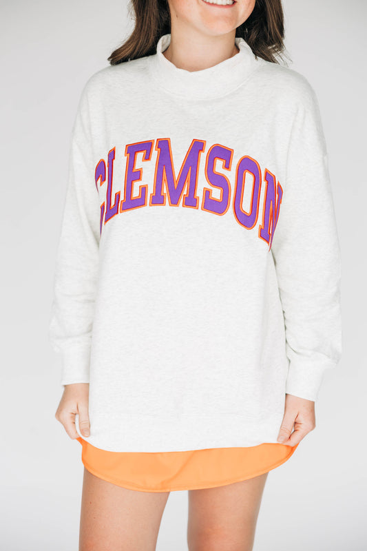 The Madi Classic Mockneck Clemson Applique | Ash