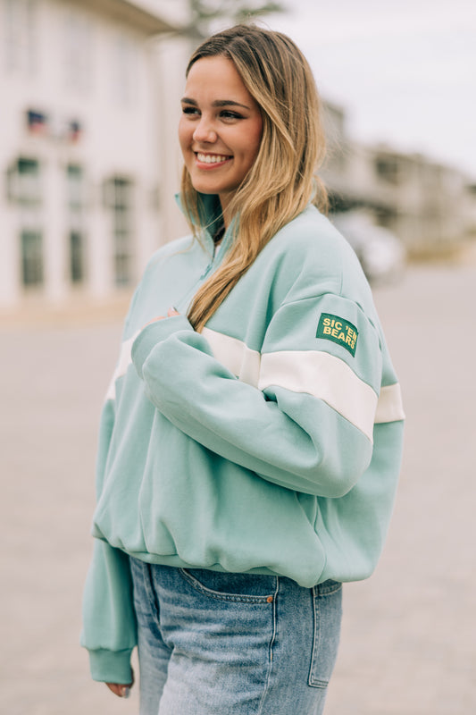 The Stripe Up The Band Mint | Sic 'Em Bears Woven Label