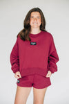 The Becca Boxy Crewneck Spurs Up Woven Label | Deep Red