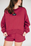 The Becca Boxy Crewneck Spurs Up Woven Label | Deep Red