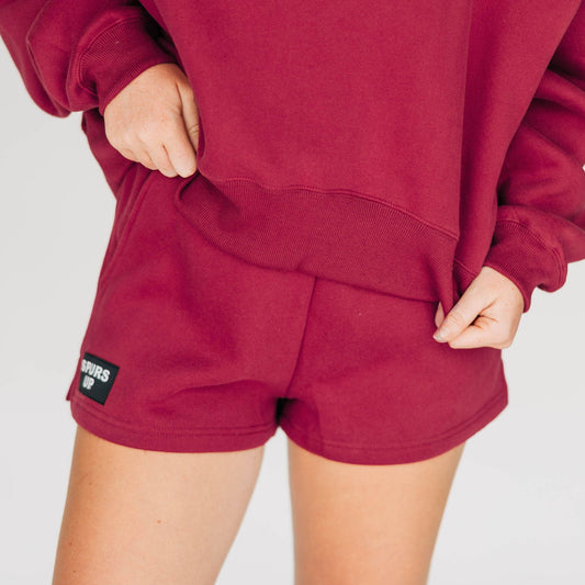 The Becca Shorts Spurs Up Woven Label | Deep Red