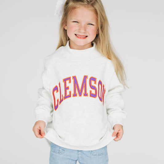 The Madi Classic Mockneck Clemson Applique | Youth Ash