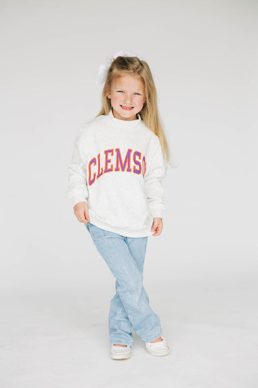 The Madi Classic Mockneck Clemson Applique | Youth Ash
