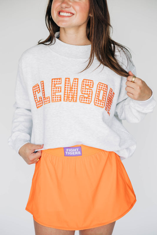The Mallory Mockneck Clemson Gingham | Ash