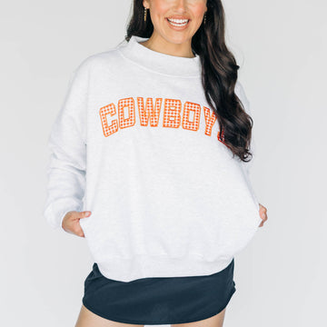 The Mallory Mockneck Oklahoma State Gingham | Ash