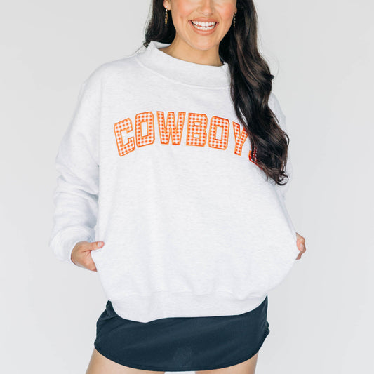 The Mallory Mockneck Oklahoma State Gingham | Ash