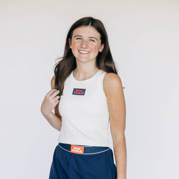 The Alli Ribbed Tank War Eagle Woven Label | Bone
