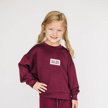 The Ava Airy Crewneck Gig 'Em Aggies Woven Label | Youth Deep Maroon