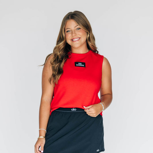 The Anna Active Tank Go Dawgs Woven Label | Bright Red