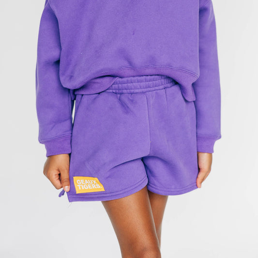 The Becca Shorts Geaux Tigers Woven Label | Youth Purple