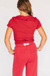 The Raegan Ribbed Baby Tee Roll Tide Woven Label | Crimson