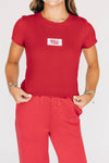 The Raegan Ribbed Baby Tee Roll Tide Woven Label | Crimson
