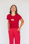 The Raegan Ribbed Baby Tee Roll Tide Woven Label | Crimson