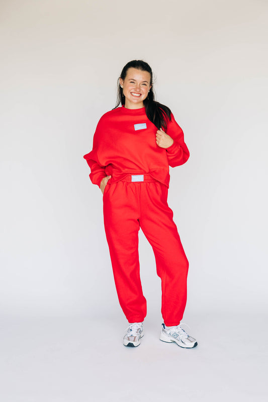 The Becca Joggers Hotty Toddy Woven Label | Bright Red