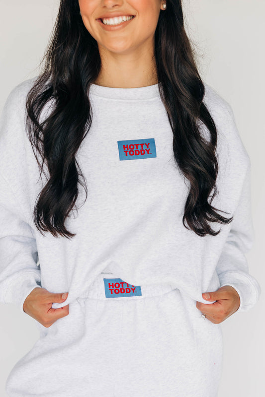The Becca Boxy Crewneck Hotty Toddy Woven Label | Ash