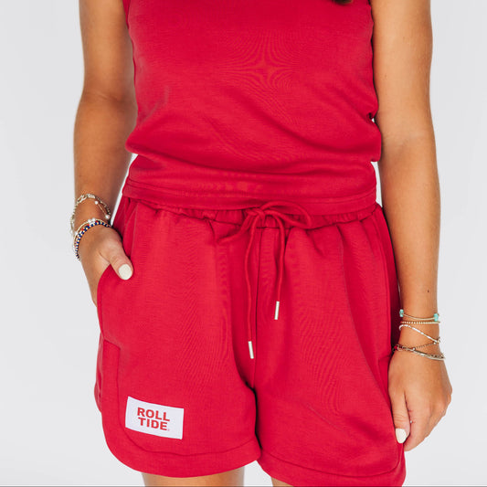 The Kristen Airy Lounge Shorts Roll Tide Woven Label | Crimson