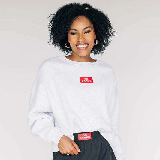 The Becca Boxy Crewneck Go Dawgs Woven Label | Youth Ash
