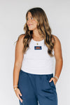 The Alli Ribbed Tank War Eagle Woven Label | White
