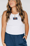 The Alli Ribbed Tank War Eagle Woven Label | White