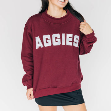 The Mallory Mockneck Texas A&M Gingham | Deep Maroon