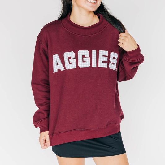The Mallory Mockneck Texas A&M Gingham | Deep Maroon