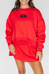 The Becca Boxy Crewneck Wreck 'Em Tech Woven Label | Bright Red