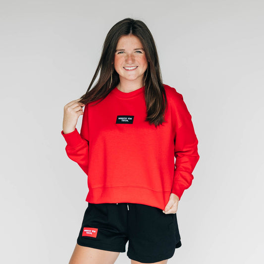 The Ava Airy Crewneck Wreck 'Em Tech Woven Label | Bright Red
