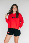 The Ava Airy Crewneck Wreck 'Em Tech Woven Label | Bright Red