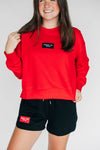 The Ava Airy Crewneck Wreck 'Em Tech Woven Label | Bright Red