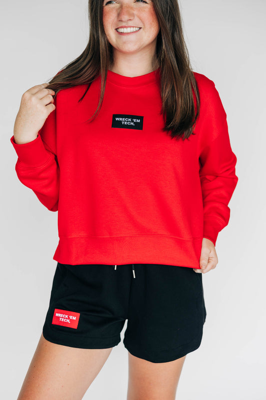 The Ava Airy Crewneck Wreck 'Em Tech Woven Label | Bright Red