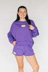 The Becca Boxy Crewneck Geaux Tigers Woven Label | Purple